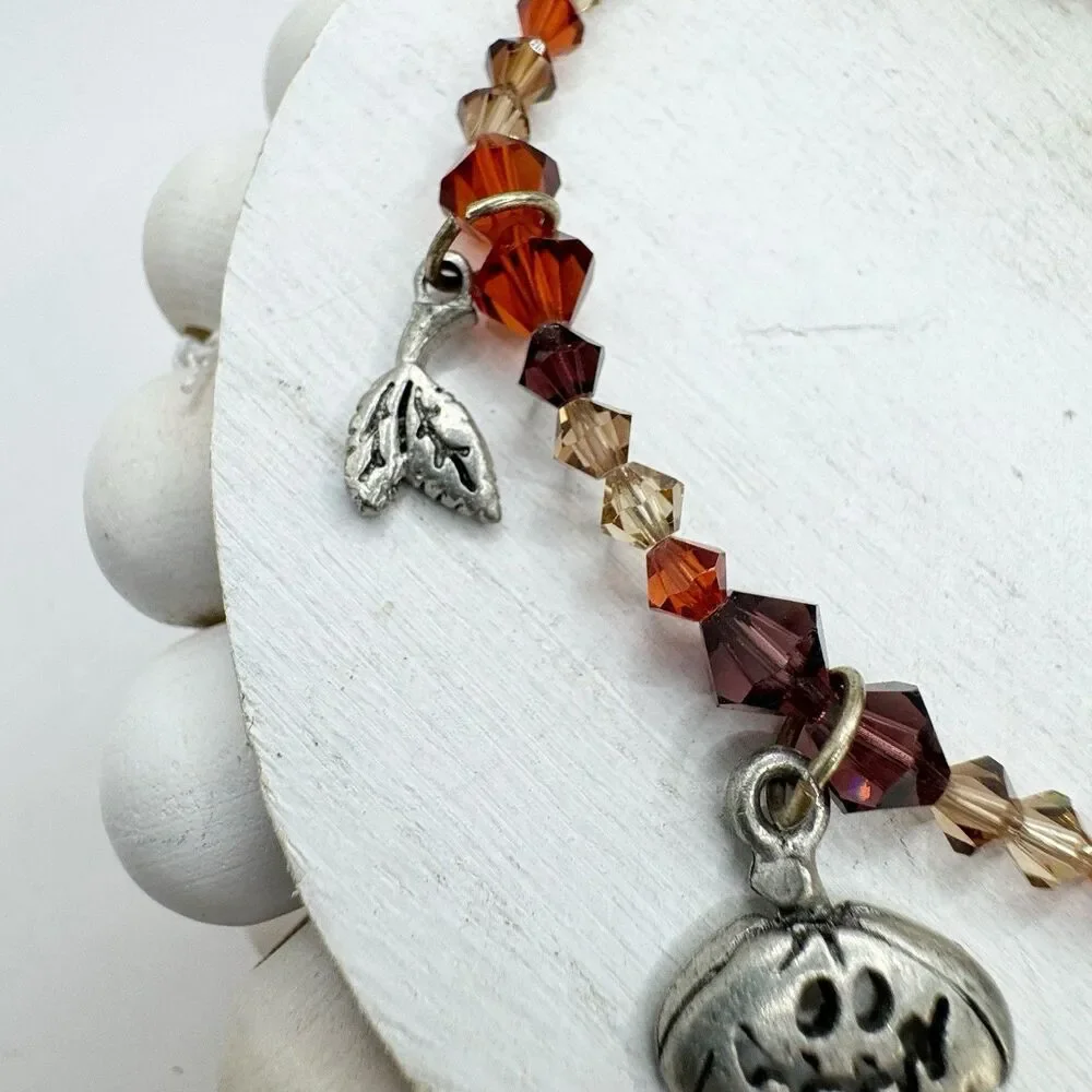 Fall Halloween Autumn Beaded Charm Bracelet Pumpkin Scarecrow Cornucopia